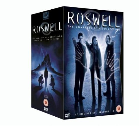 "Roswell DVD box set featuring three characters with glowing hands on the front."