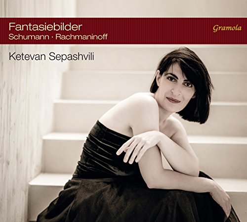 CD cover featuring a woman in a black dress sitting on white stairs.