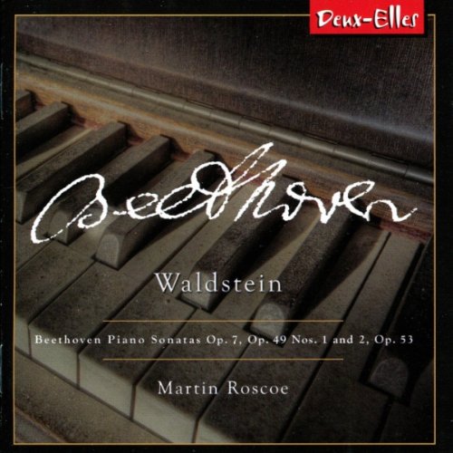 CD cover with piano keys and Beethoven's signature, featuring Martin Roscoe's performance.