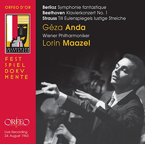 Red and black album cover with conductor Geza Anda and Salzburg Festival logo.