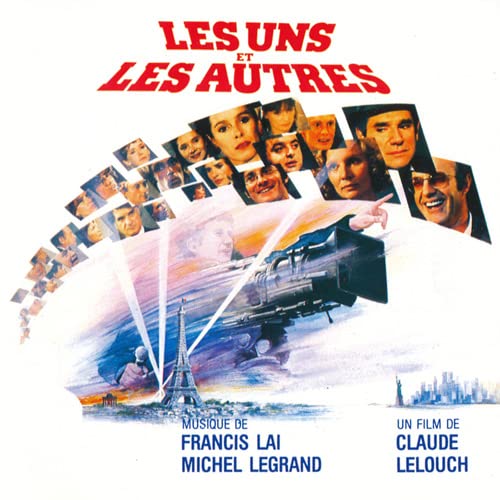 Album cover for "Les Uns et Les Autres" featuring faces and an airplane.