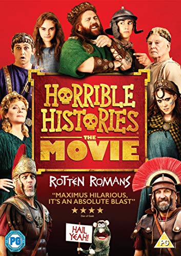 "Horrible Histories: The Movie Rotten Romans" DVD cover featuring Roman characters and a red background.