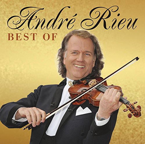André Rieu portrait with violin, album cover with gold background.