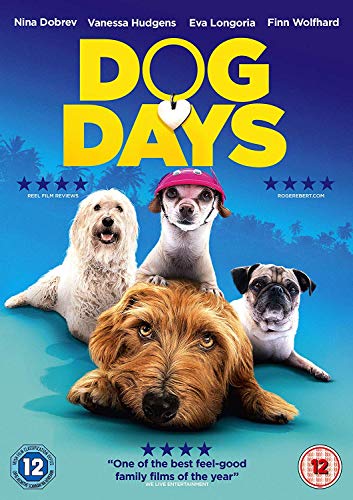 DVD cover for "Dog Days" featuring four dogs and colorful text.