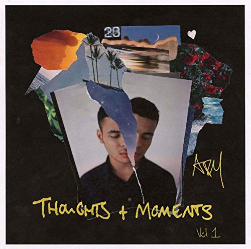 The image depicts a vinyl record cover with a man's portrait and collage elements.