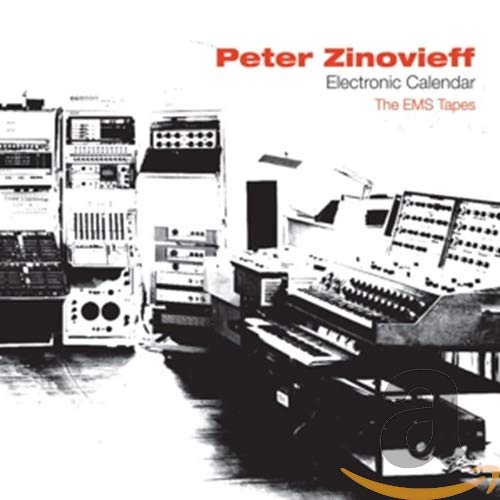 Black and white photo of vintage electronic music synthesizers and equipment.