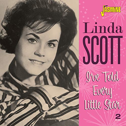 "Linda Scott CD cover with black and white portrait and pink title panel."