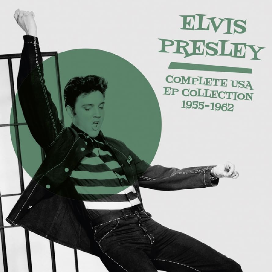 Black and white photo of Elvis Presley on a 4CD collection cover.