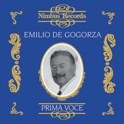 "Blue CD cover with gold accents, featuring a black-and-white portrait of Emilio de Gogorza."