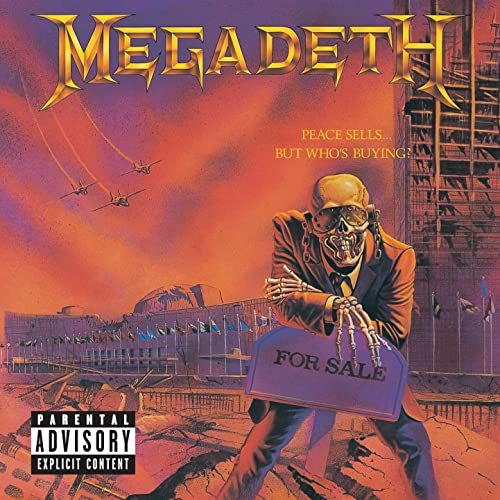 Megadeth album cover: skeleton in suit with “For Sale” sign.
