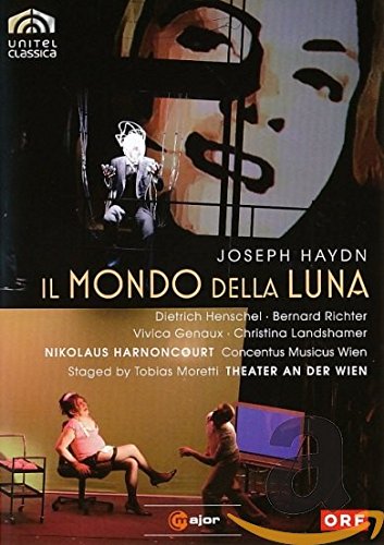 DVD cover for "Haydn: Il Mondo Della Luna" with opera scene and face image.