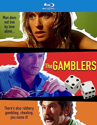 “The Gamblers” Blu-ray cover featuring actors, dice, and a split-screen design.