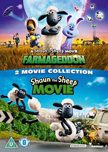 Shaun the Sheep DVD cover featuring characters and movie titles.