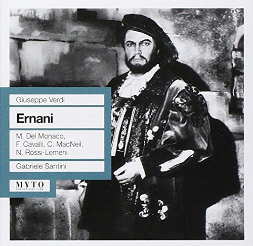Black and white image of a man in ornate costume with text overlay on the left.