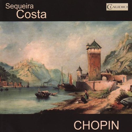 "CD cover featuring a serene landscape painting with mountains, water, and a tower."