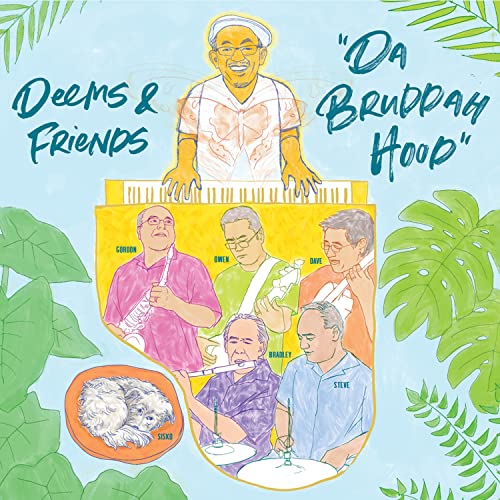 CD cover art featuring illustrated portraits of musicians and a small dog.