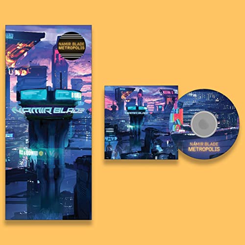 CD packaging for Namir Blade’s “Metropolis” featuring a futuristic cityscape.