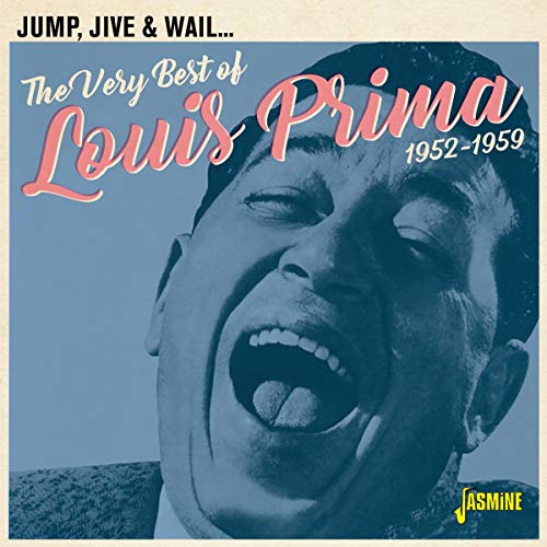 Louis Prima album cover, close-up of singer with open mouth, 1952-1959.