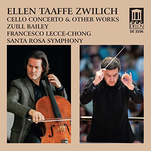 CD cover featuring a cellist and a conductor, with text details.
