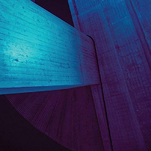 Abstract album cover with blue and purple geometric shapes.