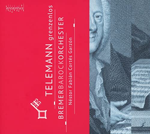 Red album cover featuring a portrait of a man with sheet music.