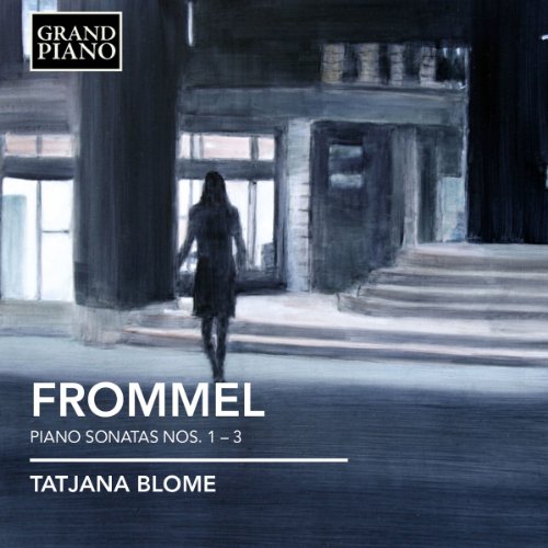 "Album cover featuring a woman walking in a dimly lit, abstract architectural space."
