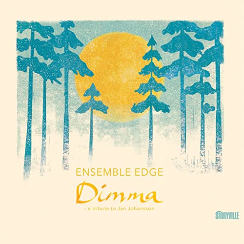 CD cover: stylized blue trees and yellow sun over text “Dimma”.
