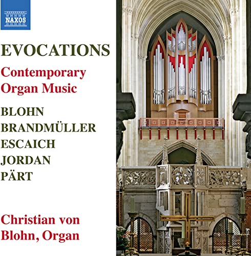 CD cover for “Evocations” featuring a church organ and gothic architecture.