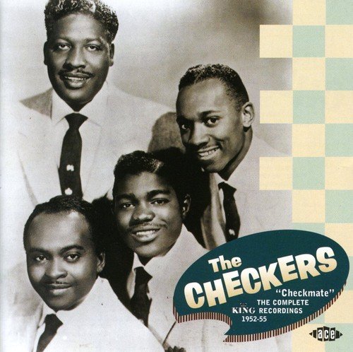 Black and white image of The Checkers band members on a CD cover.