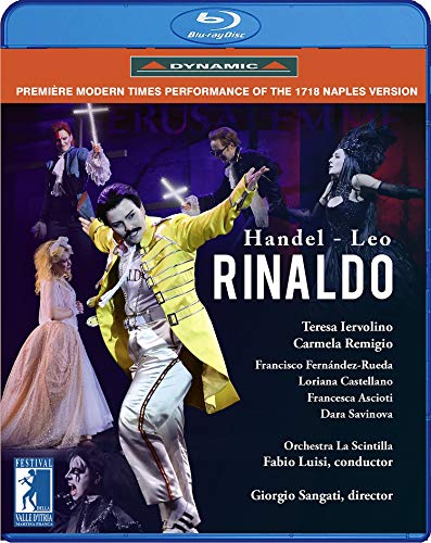 Blue-ray case cover with opera performers and "Handel-Leo: Rinaldo" title in white text.