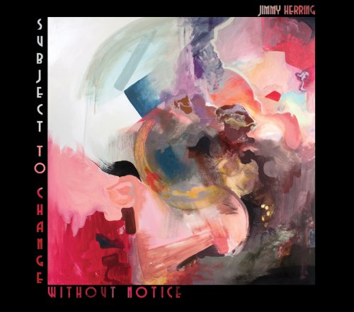 "Album cover with abstract painting, black border, and red and white text."