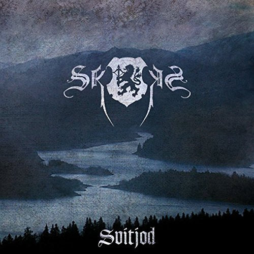 CD cover: mountains, river, shield with a lion, and band name "Skogen".