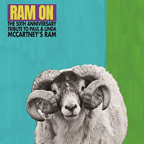 A ram against a split teal and green background with text at the top.