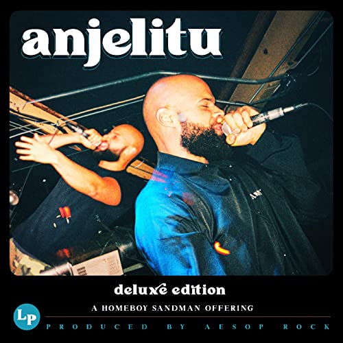 Album cover for Homeboy Sandman’s “Anjelitu” featuring a performer with a beard.