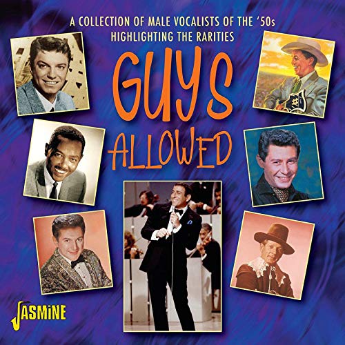 "CD cover with 'Guys Allowed' title and 6 male vocalist portraits on purple background."