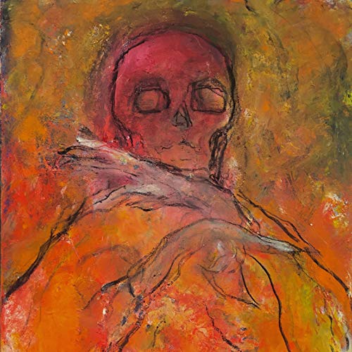 Album cover with abstract painting of a skull, orange and red tones, white text.