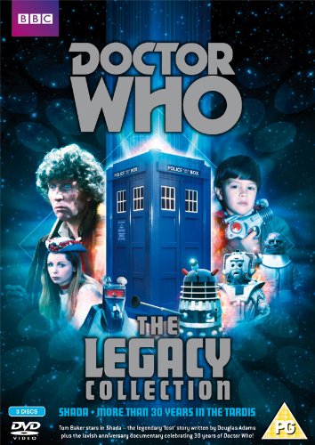 "Doctor Who: The Legacy Collection DVD cover featuring the TARDIS and various characters."