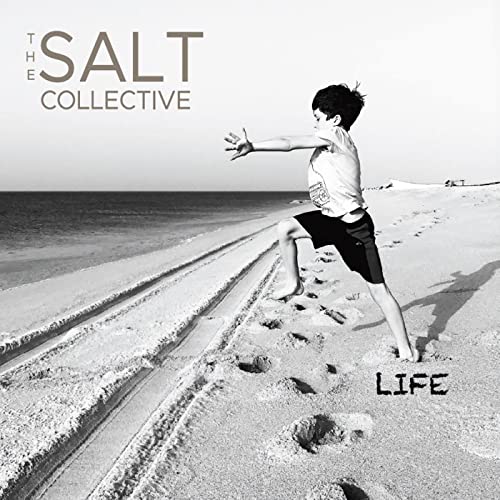 Black and white CD cover featuring a boy running on a beach.