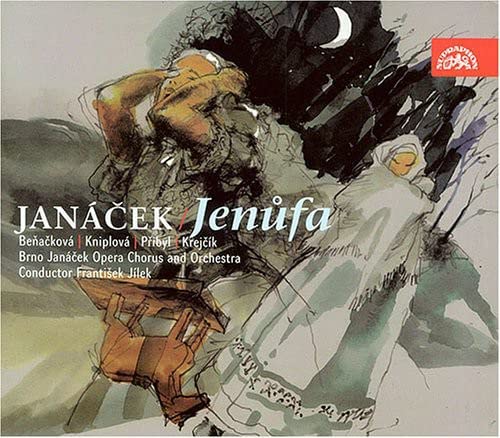 CD cover for Janáček’s *Jenůfa* opera, featuring abstract orange figures.