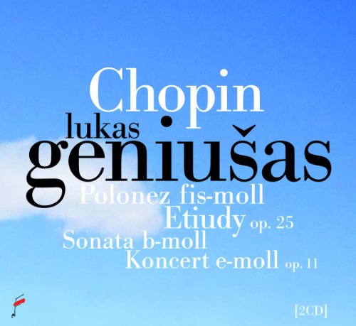 "CD cover with blue gradient background, white and black text, featuring Chopin's name prominently."