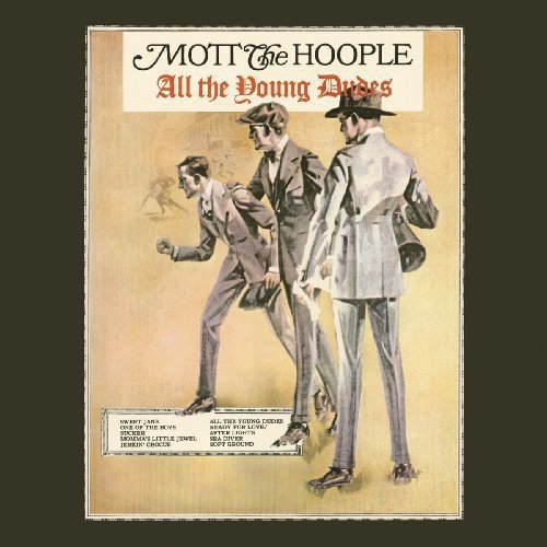 Vinyl album cover featuring three men in suits, titled "Mott The Hoople - All The Young Dudes".