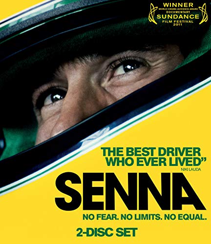 "Blu-ray cover for 'Senna' documentary, featuring a close-up of a man's eyes."