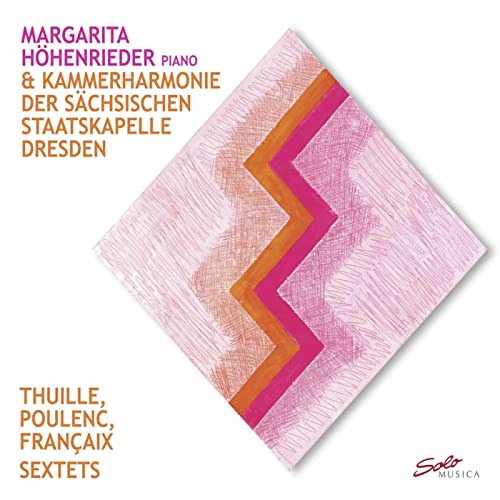 CD cover for Hohenrieder/Skapelle Dresden’s “Sextets” with abstract pink and orange design.