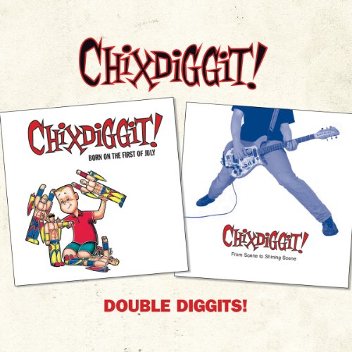 Chixdiggit "Double Diggits" CD cover with cartoon and guitar imagery.