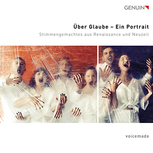 CD cover: collage of portraits depicting expressive singers in white robes.