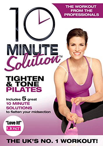 DVD cover featuring a woman in purple workout attire holding resistance band, white background.