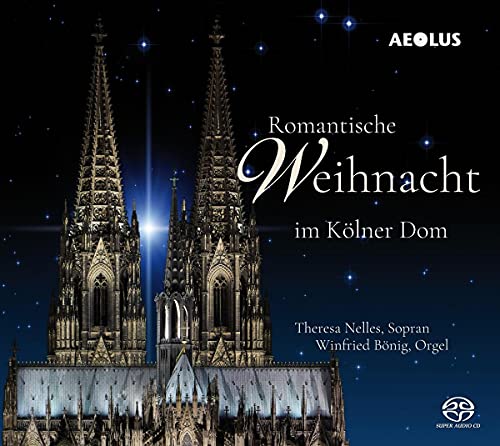 Cologne Cathedral at night with sparkling stars, album cover art.