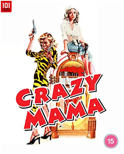 Two women holding handguns pose next to a jukebox on the Crazy Mama cover.