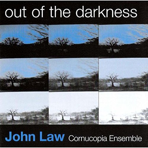 "Album cover with 9-panel grid of tree silhouettes against varying shades of blue and white sky."