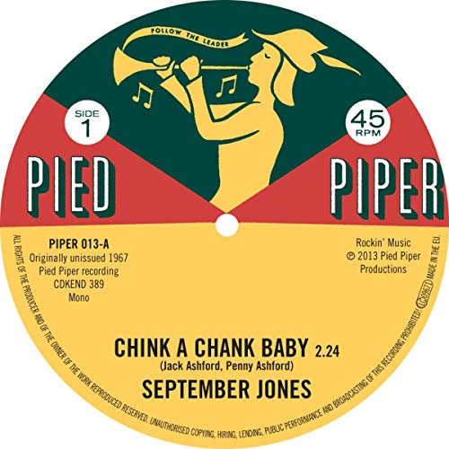Yellow vinyl record label with a marching band illustration and text.